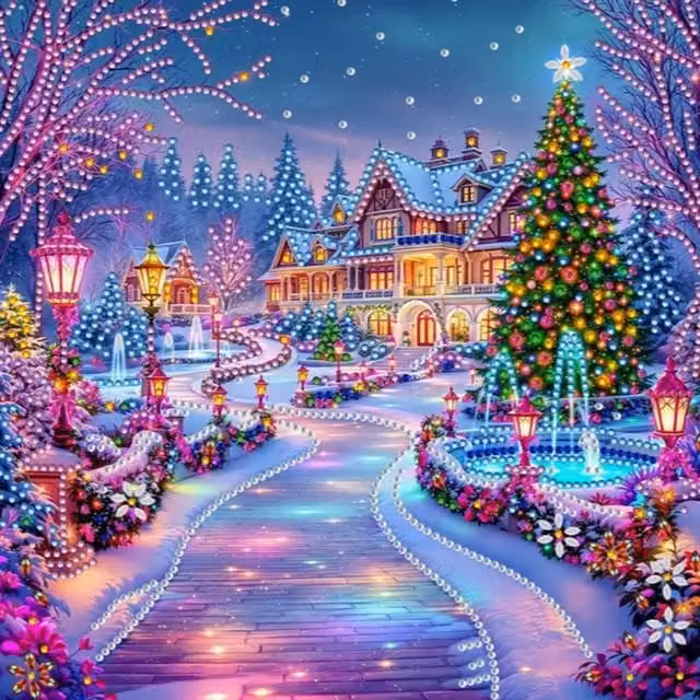 Syntego Aurora Christmas House Diamond Painting Kit in Multicolour and Blue