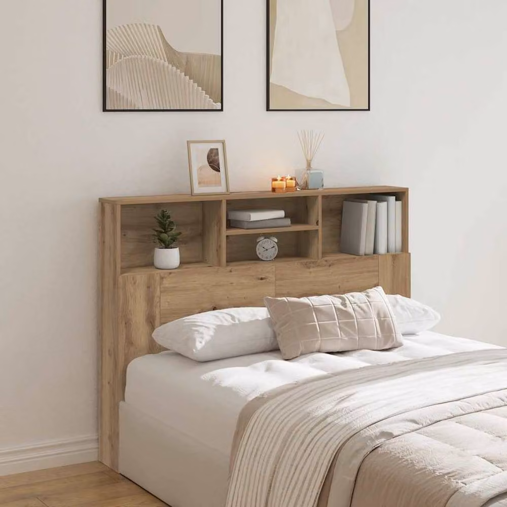 Berkfield Home Artisan Oak Headboard Cabinet in Brown, W: 140 cm, D: 19 cm, H: 103.5 cm – 2