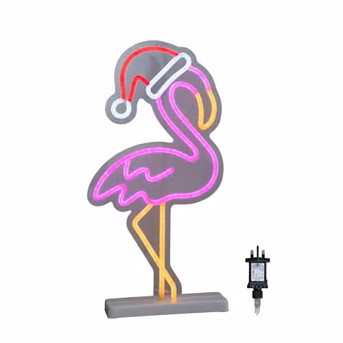 Samuel Alexander Multicolour and White Light Up Neon Effect Flamingo with Santa Hat on Base, H 43 cm – 3