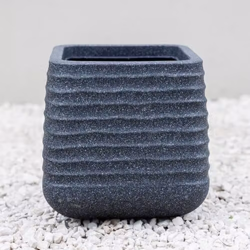Primrose Square Ridged Outdoor Planter Pot in Black