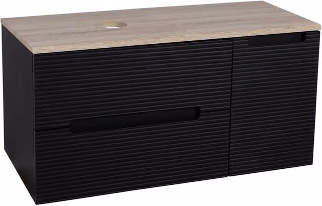 Bathroom Kingdom Monza Black and Oak Fluted Wall Hung Vanity Basin Width: 90 cm – 1