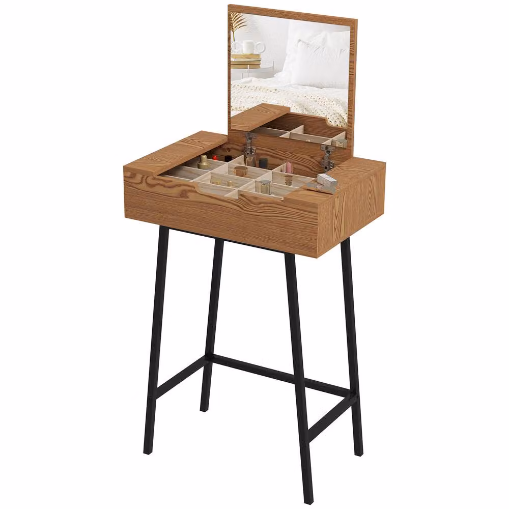 STILVORA Dressing Table with Flip-Up Mirror and 16 Compartments in Brown and Black – 2