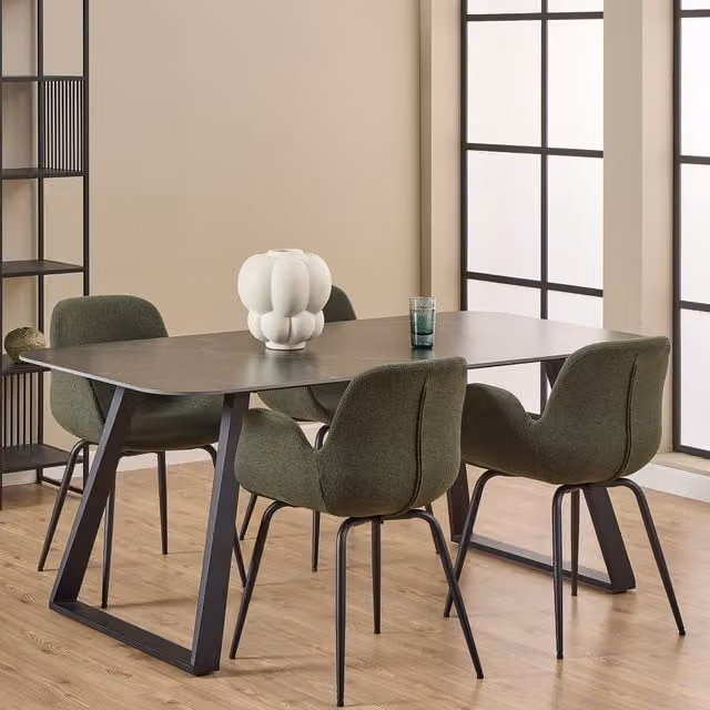 Furniture To Go Antalya Rectangular Dining Table with Black Matt Ceramic Top and Black Metal Base