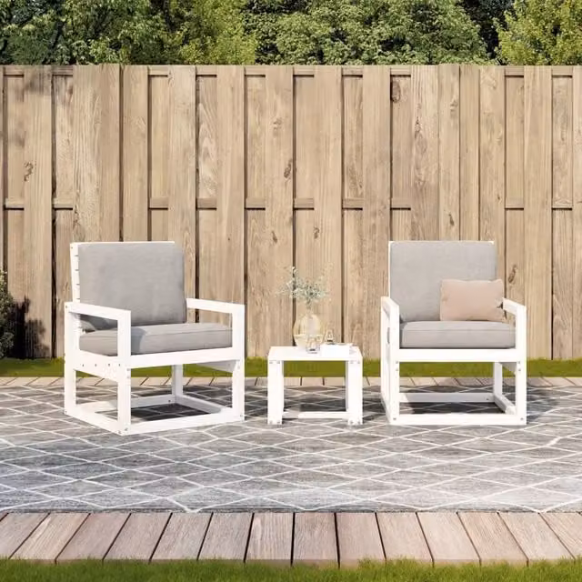 Berkfield Home Beautiful 3 Piece White Solid Pine Wood Garden Lounge Set