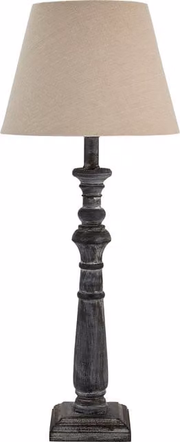KDMK Minimalist Column Tabletop Lamp in Brown and Grey with Wood and Fabric Details