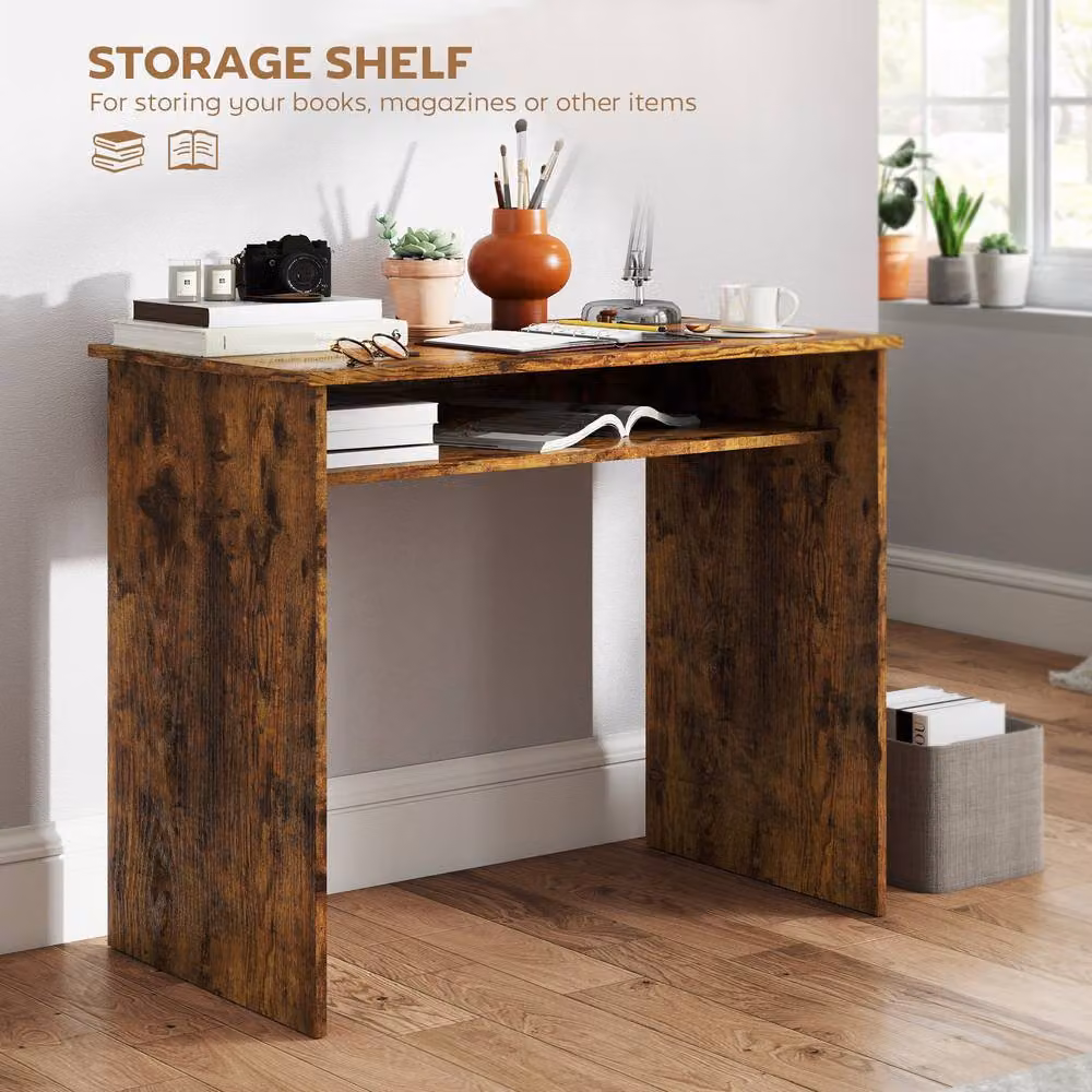 STILVORA Rustic Brown Writing Desk with Shelf and 80 kg Load Capacity – 4
