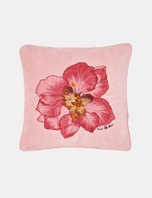 Ted Baker Pink Mix Velvet Floral Embroidered Square Cushion