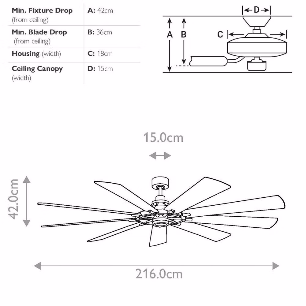 Netlighting Gentry XL Ceiling Fan in Grey with Dimmable LED and Remote Control, Diameter: 216 cm – 2
