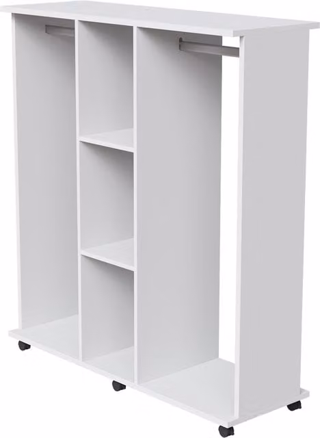 Livingandhome Modern Freestanding Open Wardrobe with Wheels in Matt White