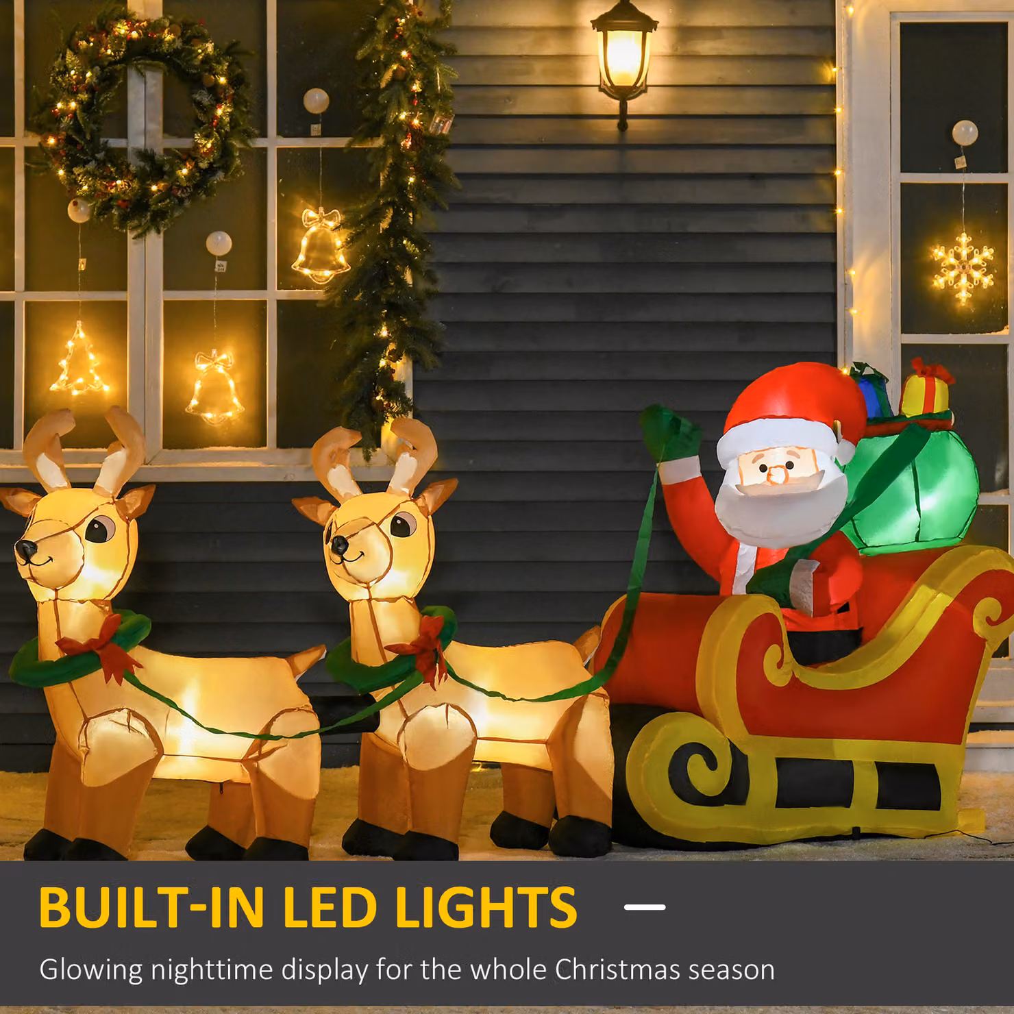 HOMCOM Multicolour Inflatable Santa Claus on Sleigh with LED Lights, 1.1 m Height for Indoor and Outdoor Christmas Decoration – 3