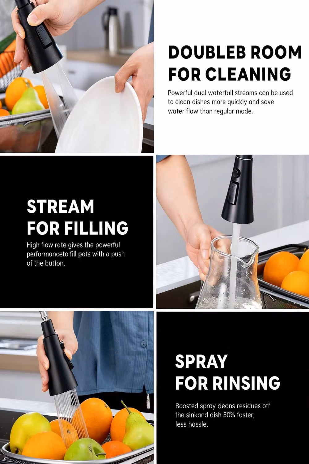 JANLEMNY Matt Black Stainless Steel Kitchen Mixer Tap with Single Lever and Pull-Out Sprayer Spout – 2