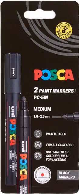 Pack of 2 Posca 5M Medium Bullet Tip Paint Markers in Black