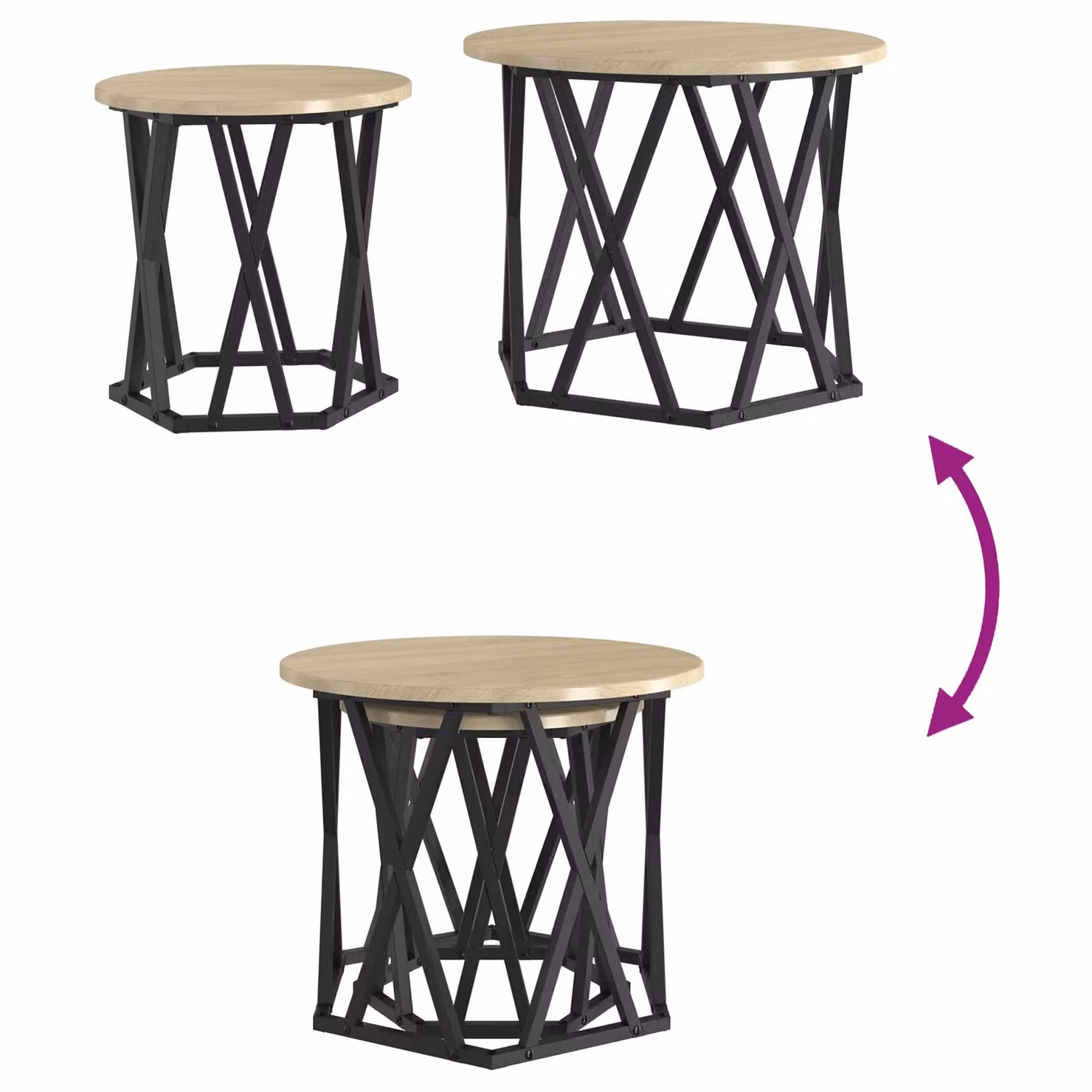 Berkfield Home Nesting Side Tables, 2 Piece Set in Sonoma Oak and Brown Engineered Wood with Round Tops – 6