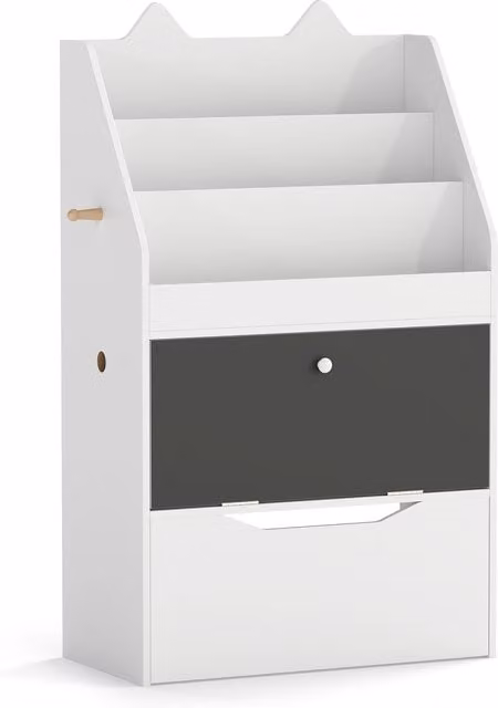 COSTWAY Toddler Book Rack with Movable Storage Drawer in White