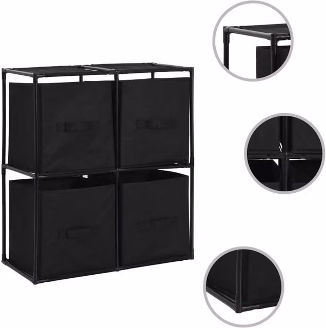 Berkfield Home Storage Cabinet with 4 Fabric Baskets, Black Steel, W: 63 cm, D: 30 cm, H: 71 cm – 1