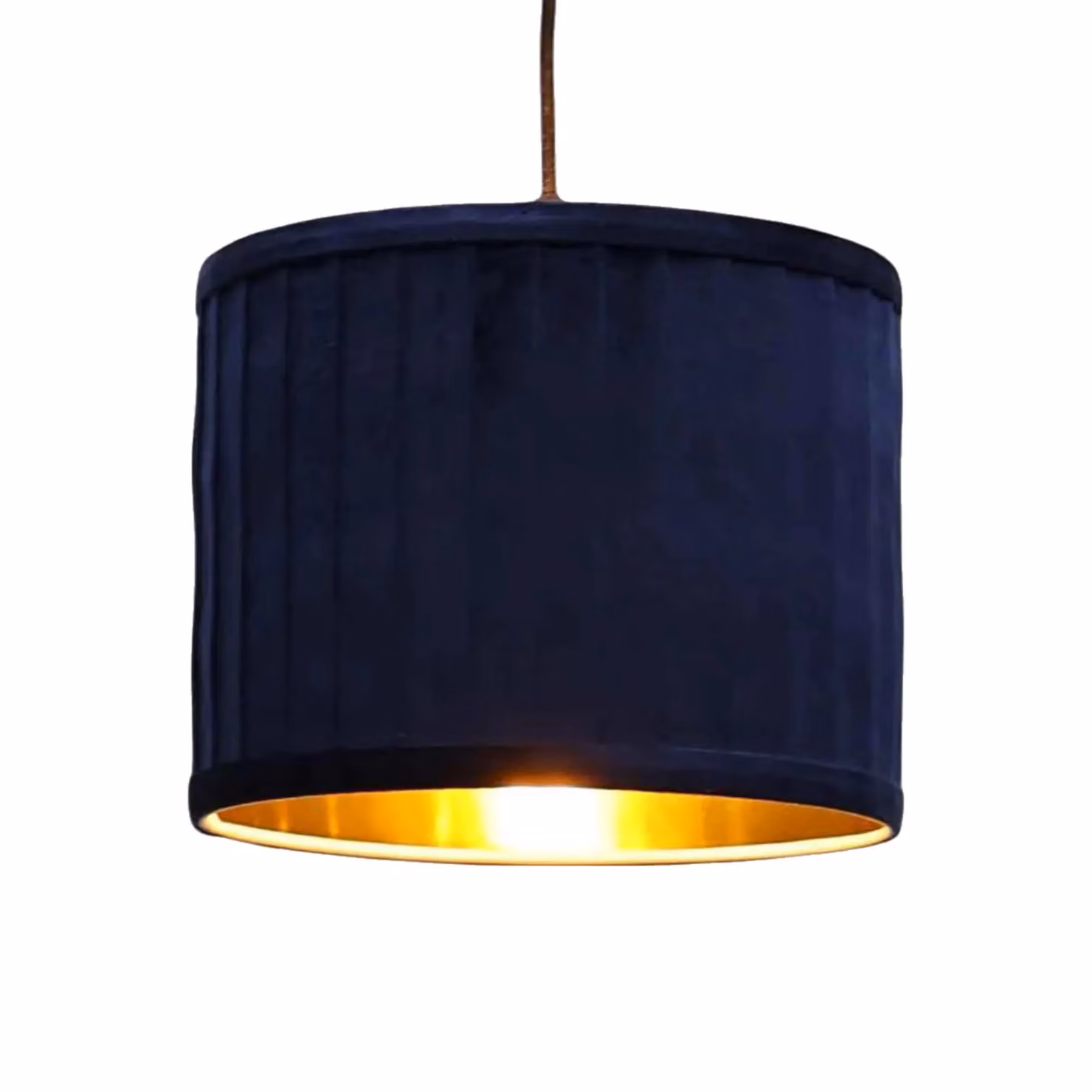 First Choice Lighting Sundance Set of 2 Navy Blue Pleated Round Lamp Shades with Gold Inner, Diameter: 25 cm – 4
