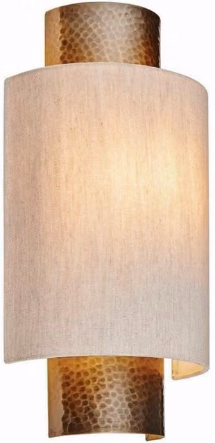 Netlighting Indara 1 Light Wall Lamp in Aged Hammered Bronze with Beige Natural Linen Fabric and E14 Base – 1