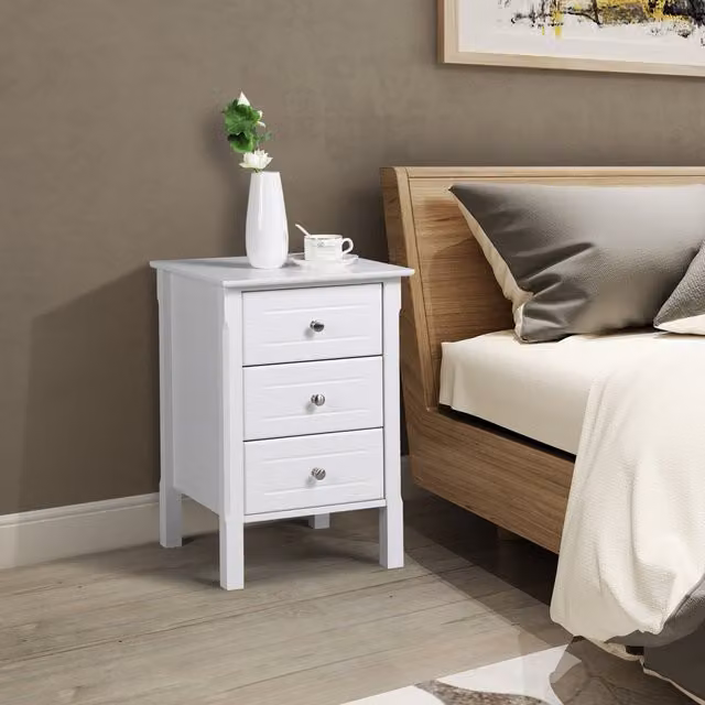 Yaheetech Modern White 3-Drawer Bedside Tables