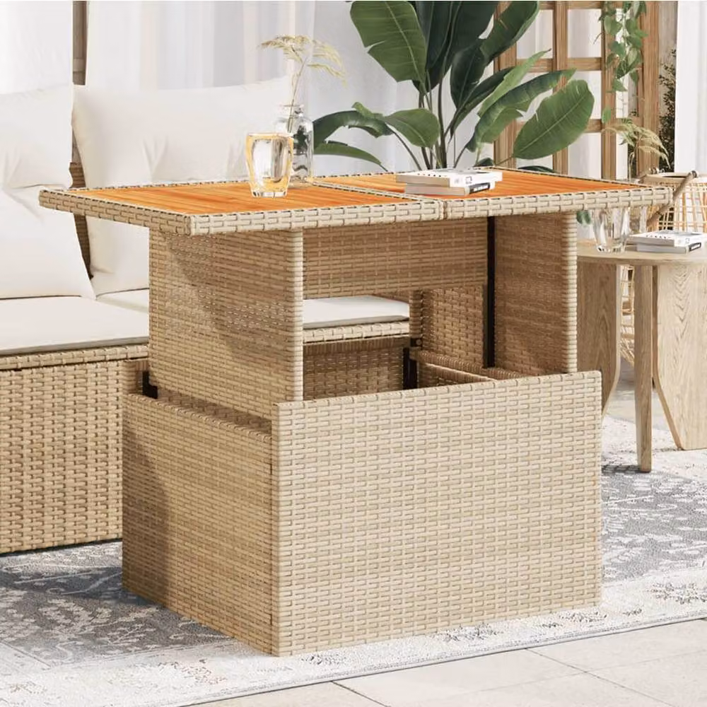 Berkfield Home Beige Garden Table with Acacia Wood and Poly Rattan, W/D/H: 100 x 55 x 73 cm – 2