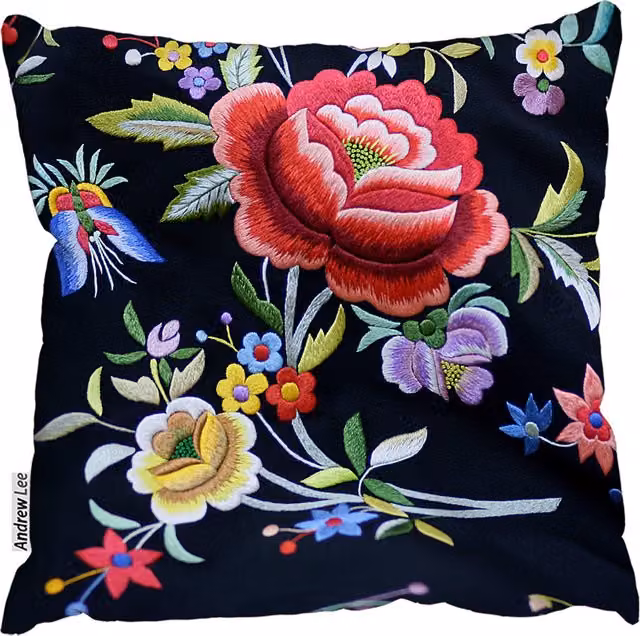 Andrew Lee Modern Floral Square Shawl Cushion, Red and Black, W: 60 cm x H: 60 cm