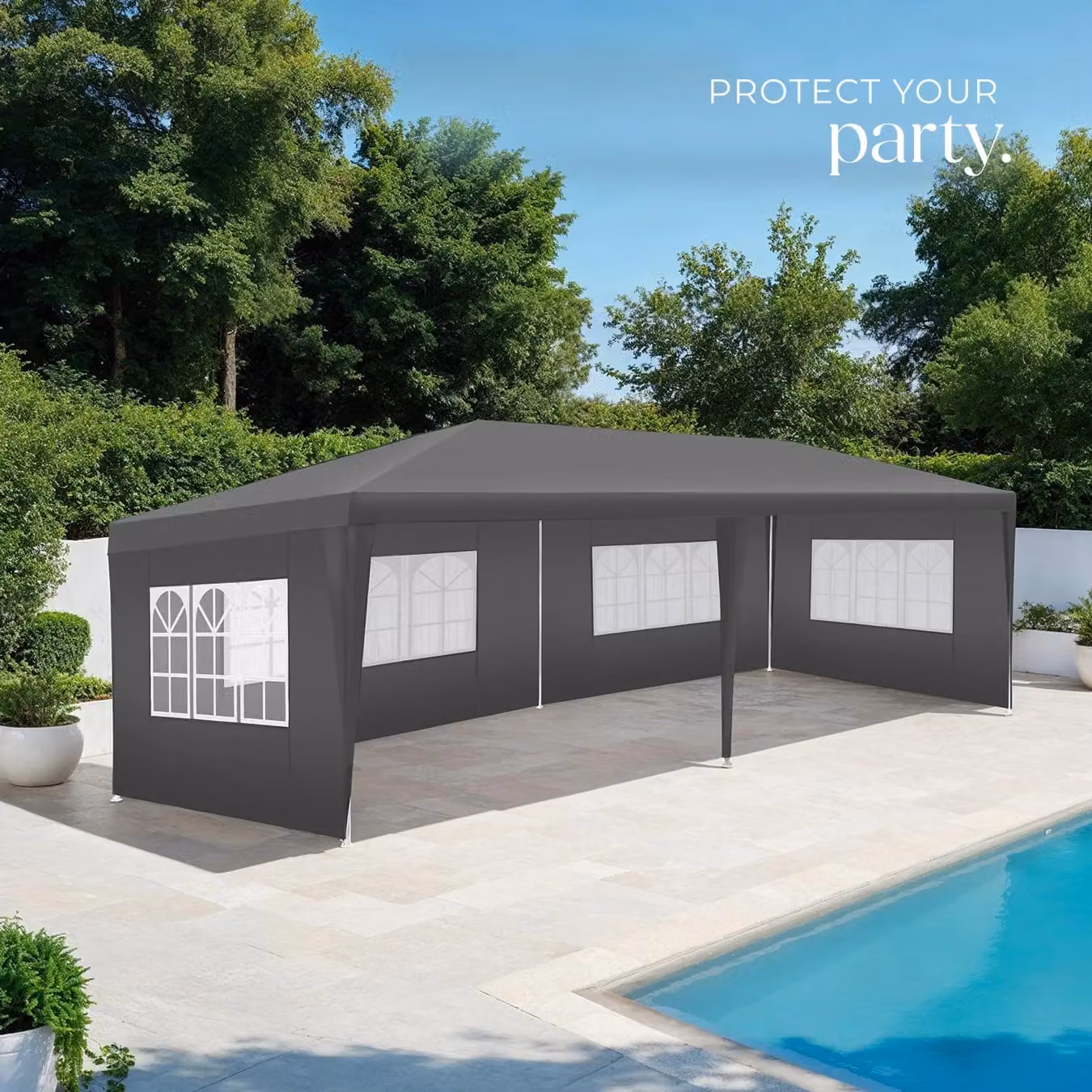 tectake Gazebo Novara in Grey with 5 Side Panels and Windows, W/D/H: 600 x 300 x 250 cm – 8