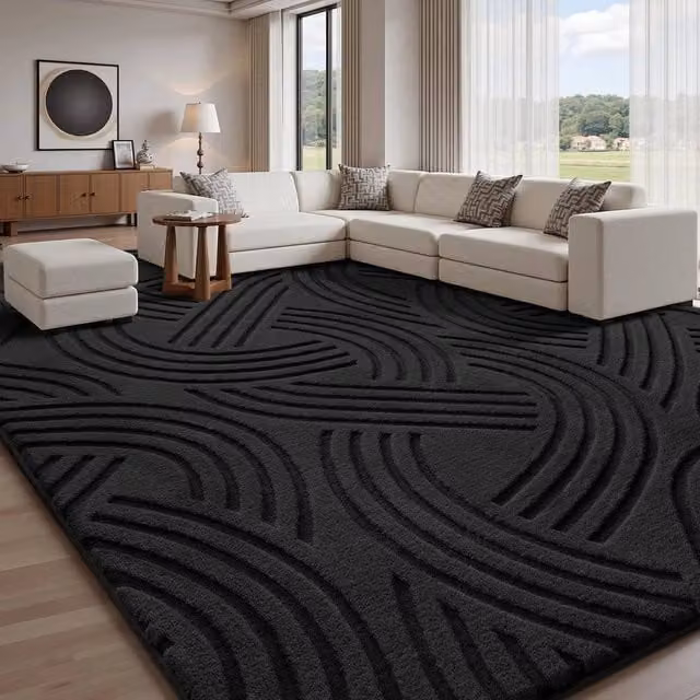 SPETLEK Black Abstract 3D Area Rug for Living Room and Bedroom, W/D: 300 x 200 cm