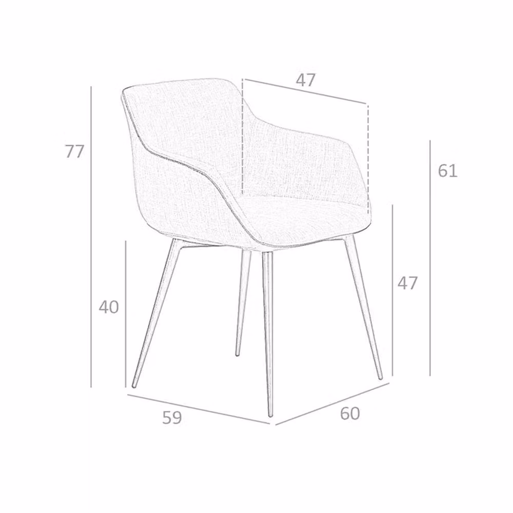 Angel Cerda Dark Grey Fabric Dining Chair with Armrests and Black Metal Frame – 6