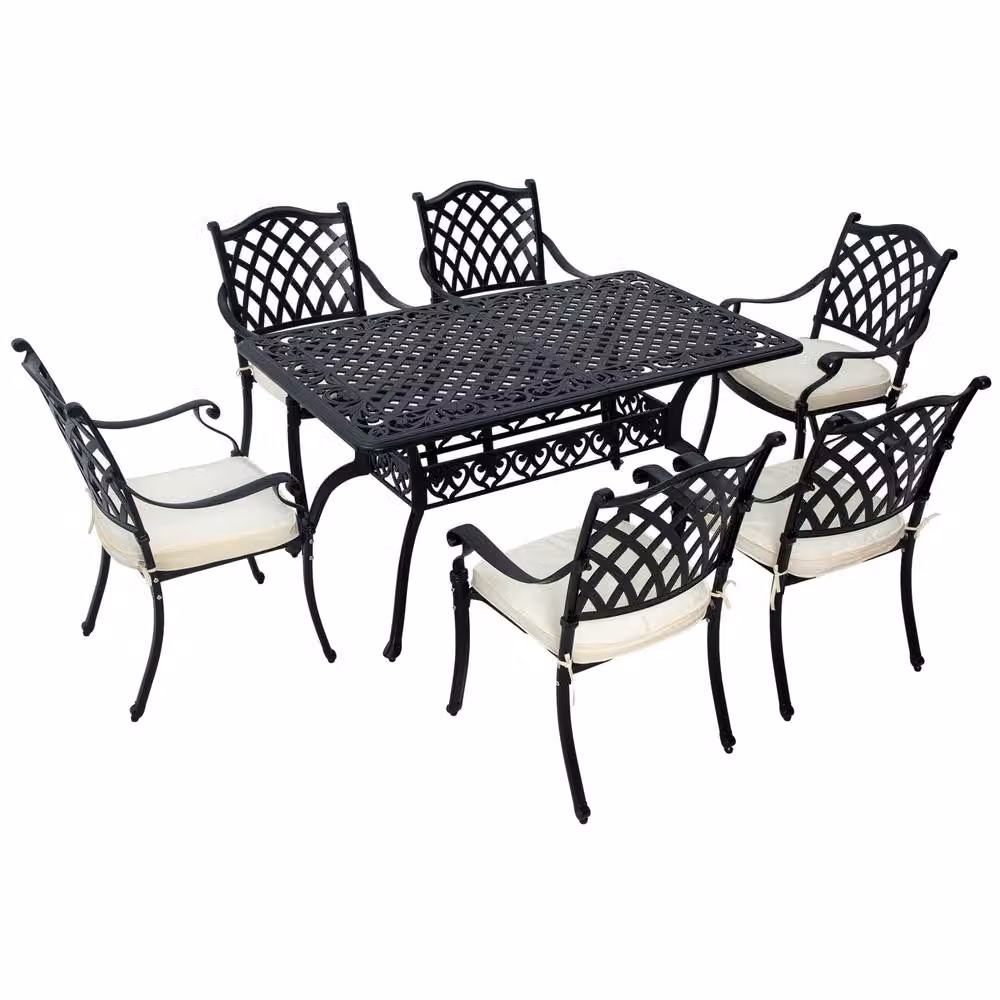 STILVORA Modern Metal Dining Set with Umbrella Hole in Matt Black – 2