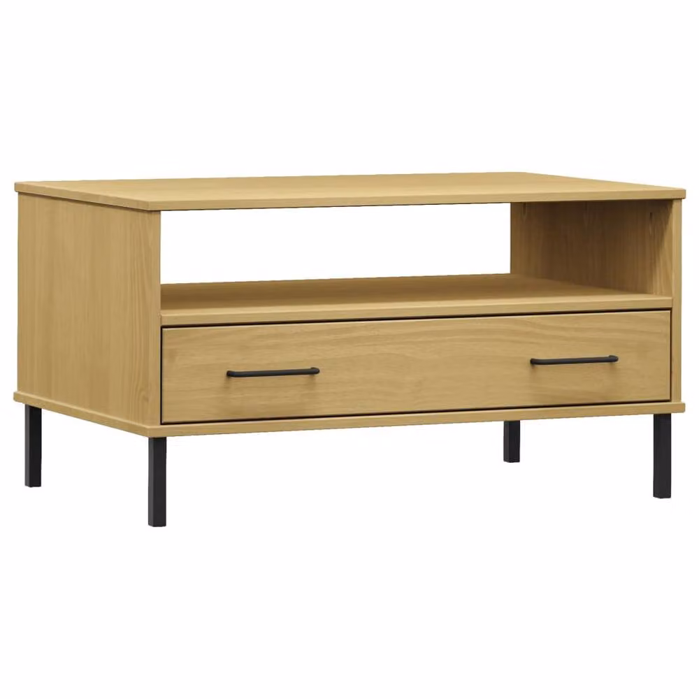 Berkfield Home Beautiful Modern Rectangular Coffee Table in Light Tan with Metal Legs and Solid Pine Wood, W: 85 cm, D: 50 cm, H: 45 cm – 3