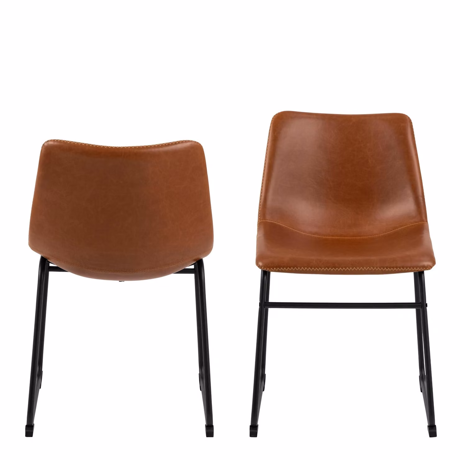 Furniture To Go Oregon Dining Chair in Brown PU Leather with Cream Stitching and Cantilever Metal Base – 2