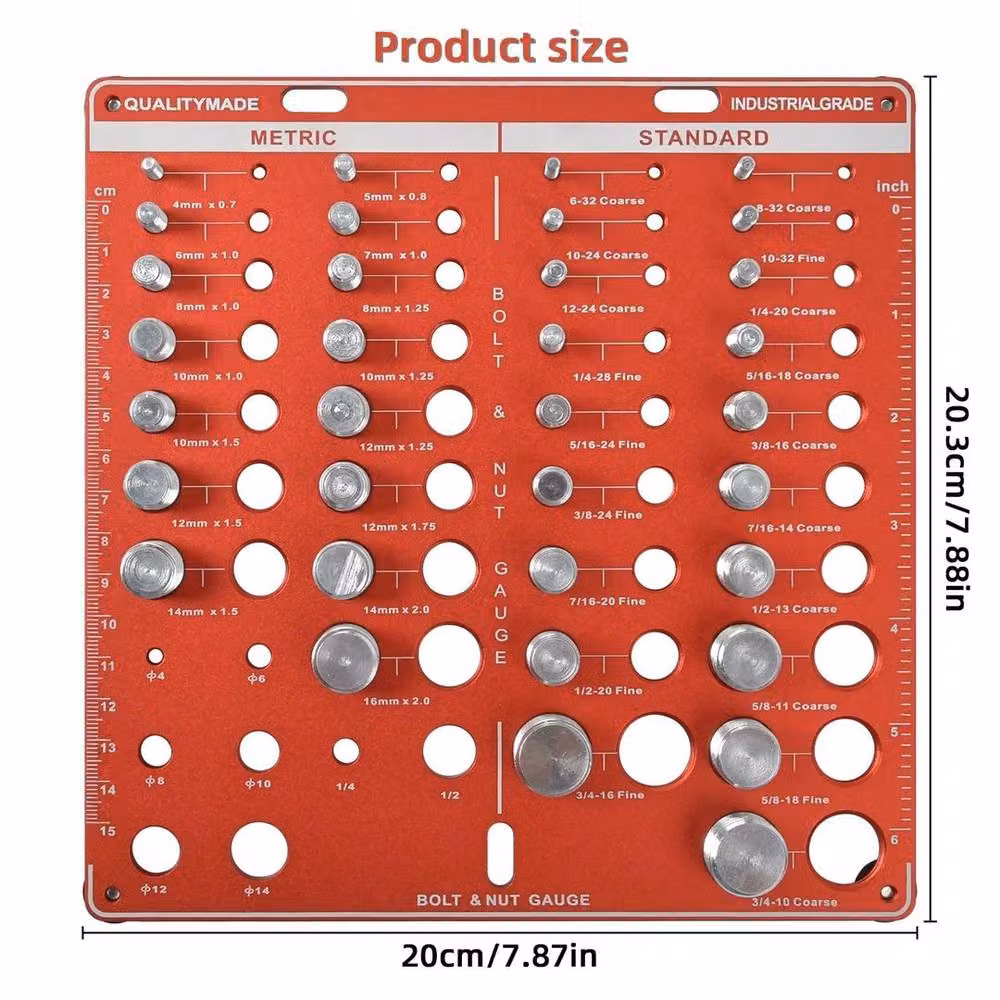 KORVIXA 34 Thread Nut and Bolt Thread Identifier Gauge Set in Red – 2