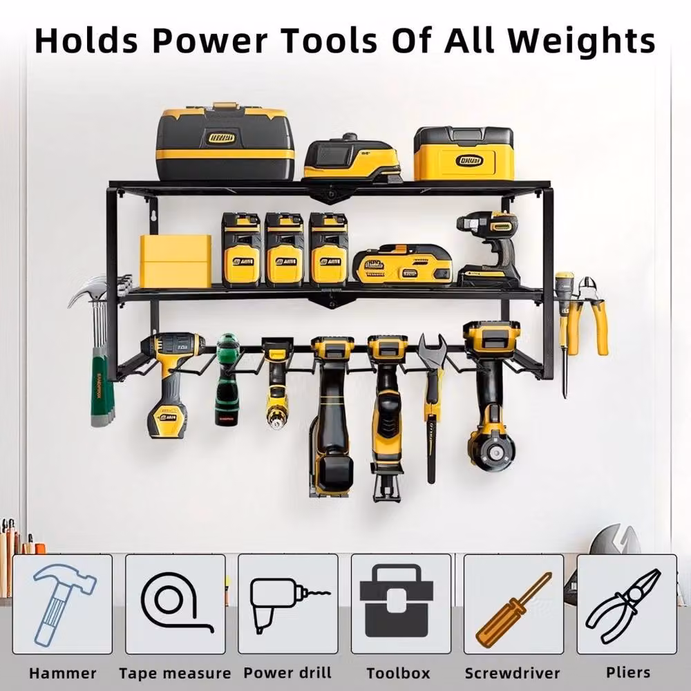 NESTLUNE 3 Layer Cordless Power Tool Drill and Impact Driver Storage in Black, W: 520 cm, H: 31.3 cm, D: 52 cm – 4