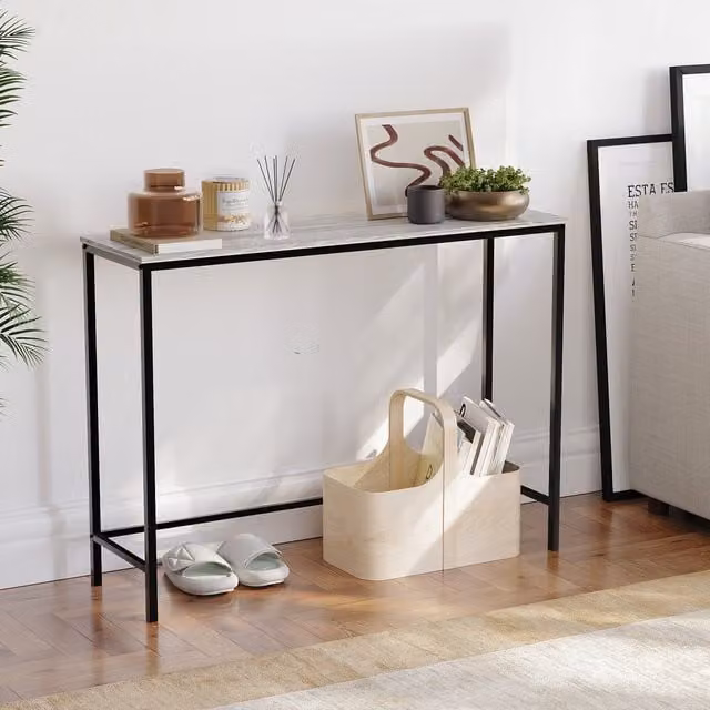 Vida Designs Brooklyn Modern Console Table in Grey and Black with Marble Top