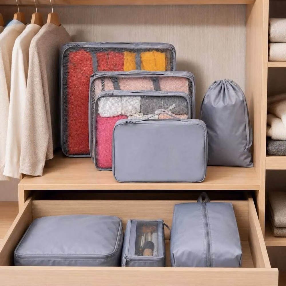 FLAVORA 7-Piece Luggage Compression Packing Cube Storage Bag Set in Grey – 2