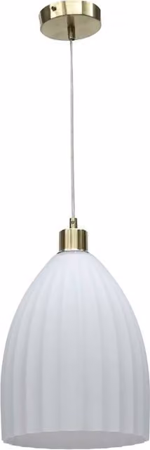 First Choice Lighting Hayes Pendant Light in Satin Brass and White Fluted Glass