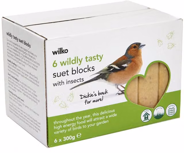 wilko Wild Bird Suet Blocks with Insect, 6 Pack, Multicolour