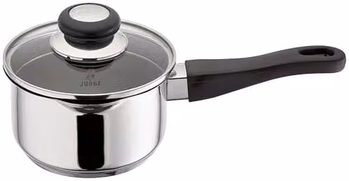 Judge Vista Non-Stick Draining Saucepan with Glass Lid, Silver, 14cm, 1.0L