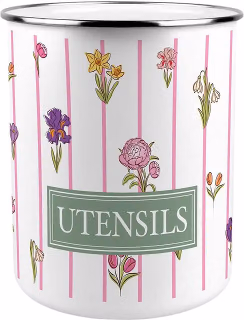 Purely Home Pink Floral Stripes Kitchen Utensil Holder