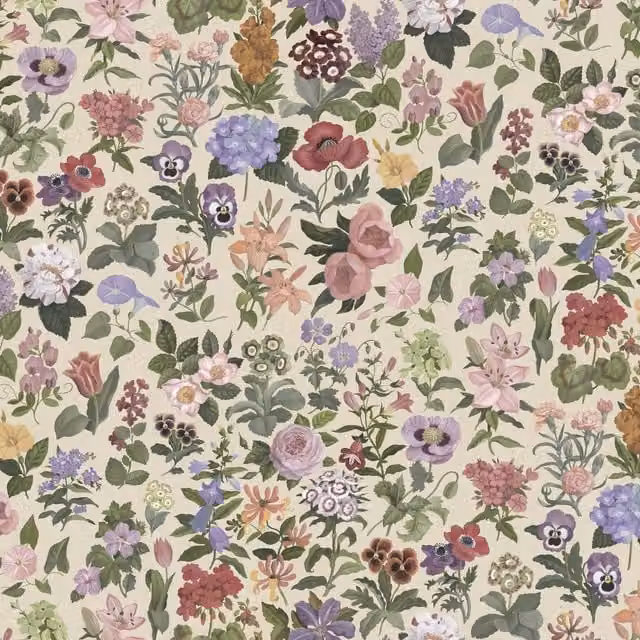 House of Hackney Floralia Botanical Floral Wallpaper in Beige and Multicolour Vintage Style