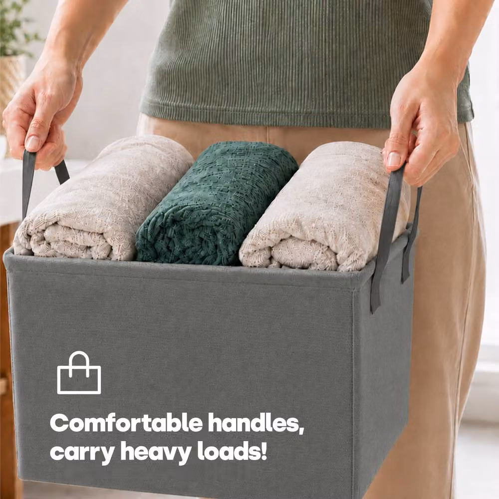 LIVIVO Collapsible Fabric Laundry Storage Bags with Handles, 2 Pack, Grey – 5