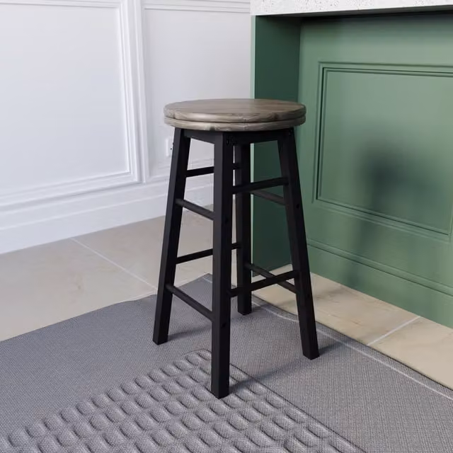 Vida Designs Black Lacquered Wooden Revolving Bar Stool