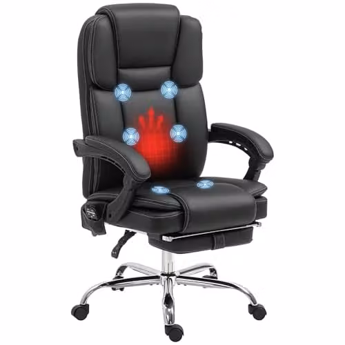 Vinsetto Executive Office Chair with 6-Point Massage and Heat, Black PU Leather, H 126 x W 67 x D 67 cm – 1