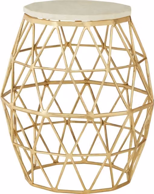 Orsina Geometric Round Side Table with Gold Aluminium and Marble Stone Top