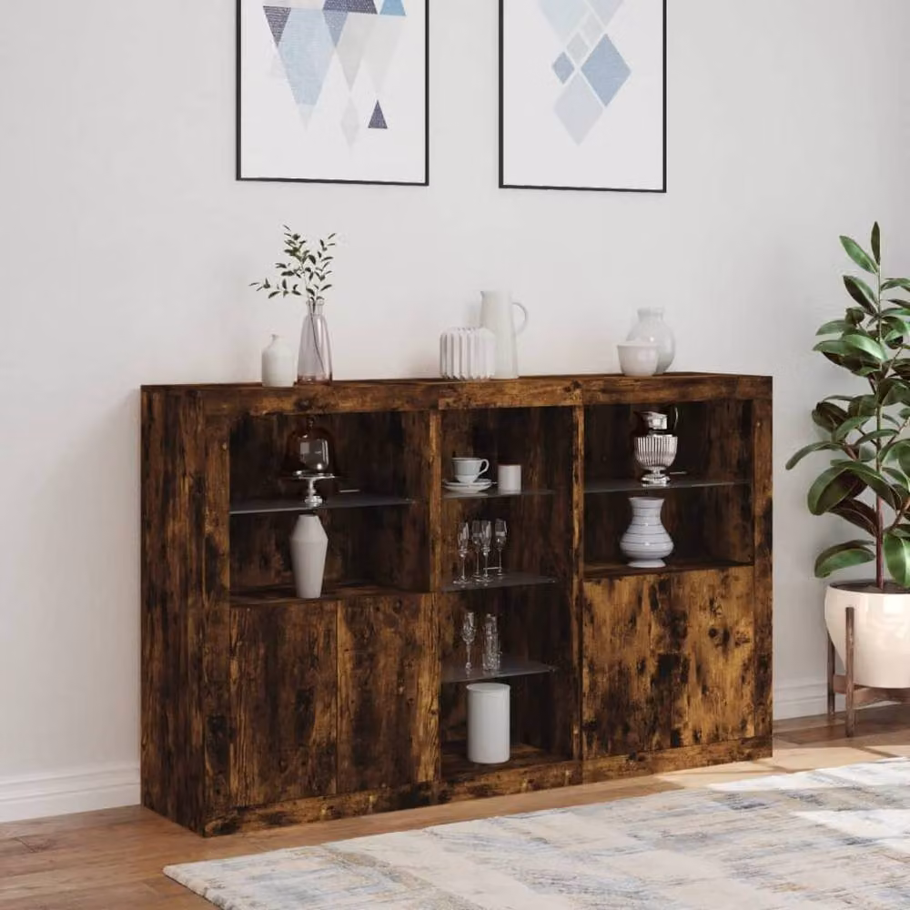 Berkfield Home Sideboard with Integrated LED Lights in Smoked Oak Brown, W: 162 cm, D: 37 cm, H: 100 cm – 4
