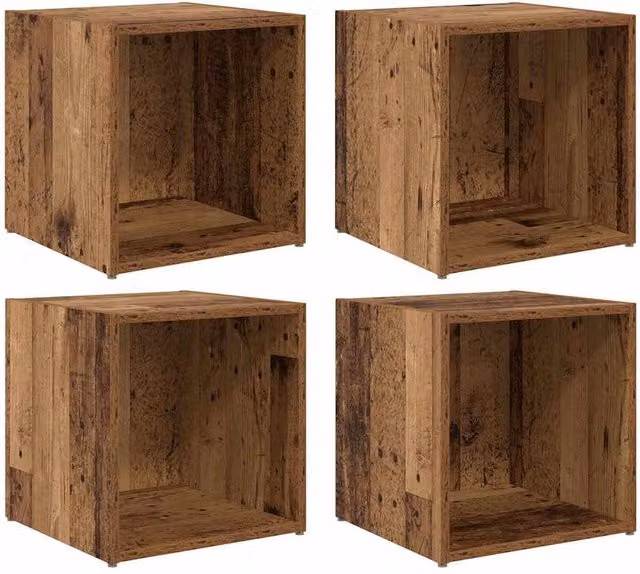 Berkfield Home Set of 4 Rustic Old Wood TV Cabinets, Brown, W/D/H: 37 x 35 x 37 cm – 1