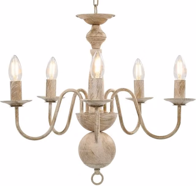 Berkfield Home Antique White Metal Chandelier with 5 x E14 Bulbs