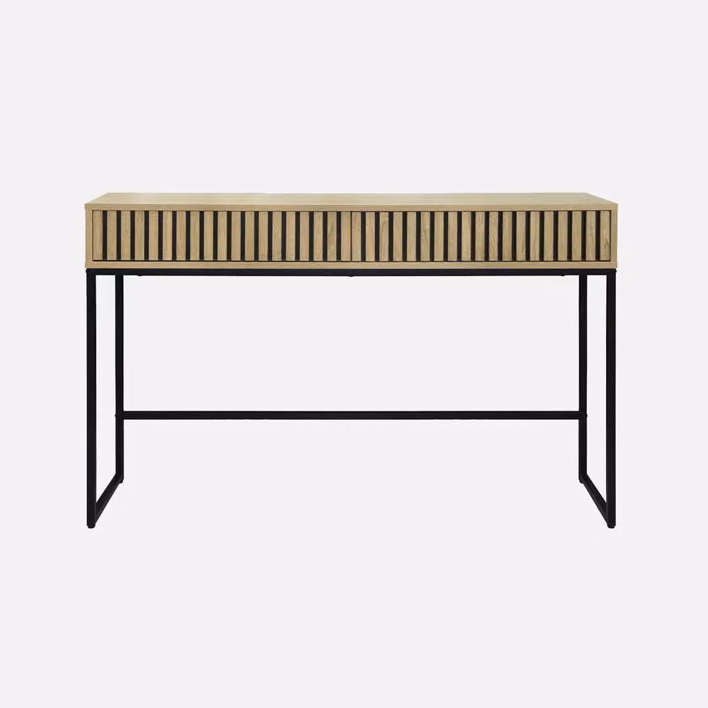 Sweekeek Contemporary Grooved Wood Effect Console Table in Light Brown and Black, W/D/H: 120 x 30 x 77 cm – 2