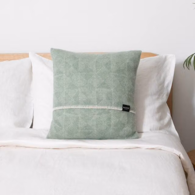 Native Natural Green Graphic Wool and Feather Square Cushion W/D/H: 45 x 45 x 45 cm
