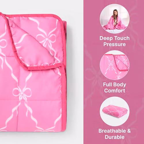 OHS Bow Print Weighted Blanket for Adults, Pink, W/D/H: 150 x 200 cm, 8kg – 2