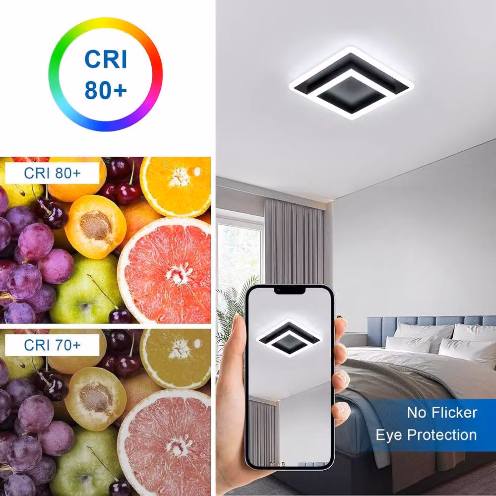 Goeco Modern Square LED Ceiling Light, 30W, Black, 6500K Cool White – 4